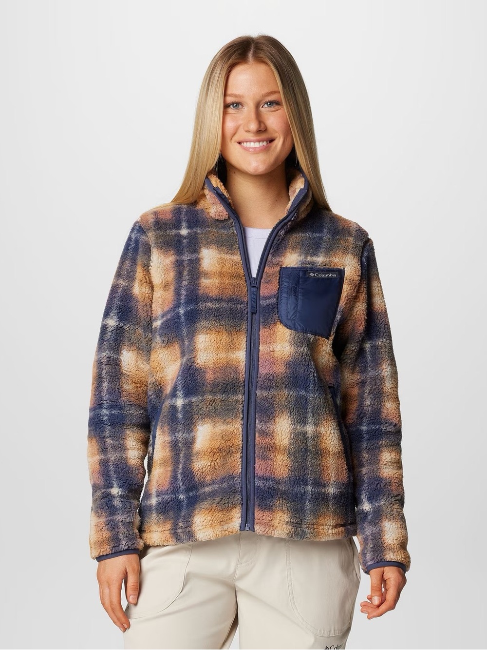 Columbia Women's West Bend 1/4 Zip Plaid Fleece Jacket Regular Fit Size Small